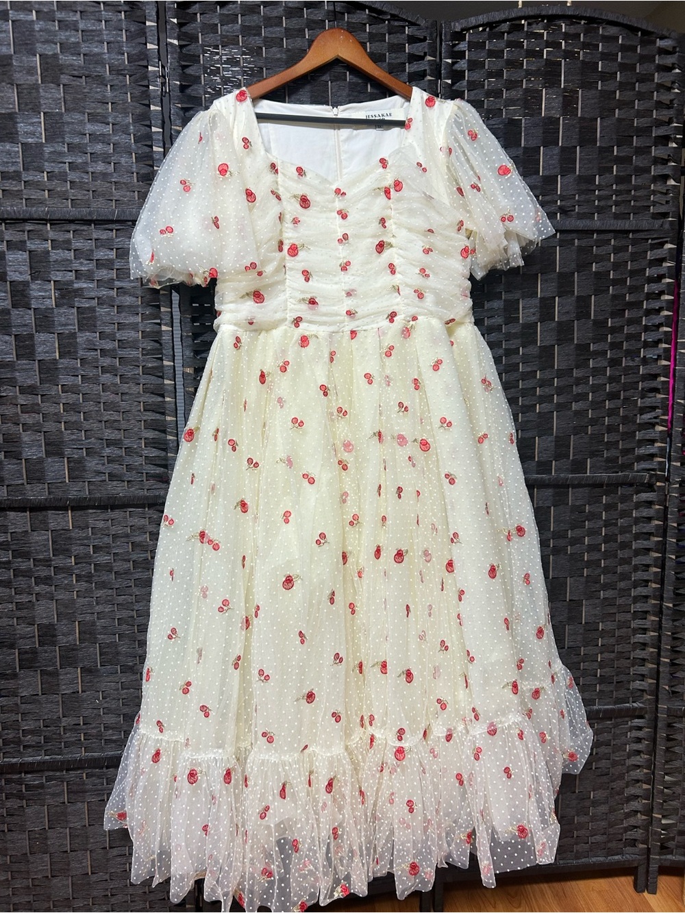 Jessakae Tulled cherry print process dress size 1X *notes